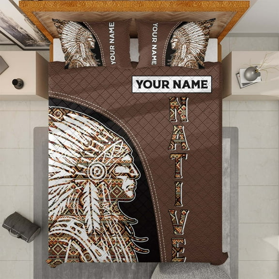 Lotusprinthandmade Personalized Native America Quilt Bedding Set (Fold Hem) 5 Sizes (Made in Vietnam) (55x60), custom name native america quilt, native america quilt bedspread