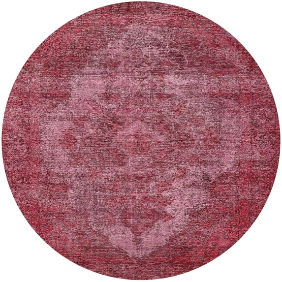 Ahgly Company Indoor Round Mid-Century Modern Crimson Red Oriental Area Rugs, 8' Round