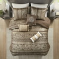 thumbnail image 3 of Noaman 7-Piece Jacquard Comforter Set Brown/Gold California King - Luxury Bedding Collection with Decorative Pillows & Bed Skirt, 3 of 14