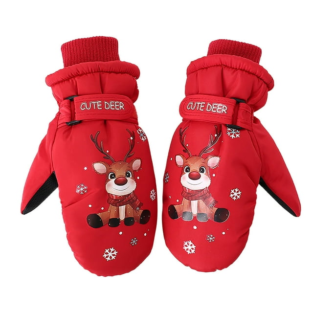 Gants d'Hiver pour Enfants Ski Neige Imperméables Thermiques Isolés pour Garçons Filles Tout-Petits Enfants Jeunes pour Temps Froid Gants Mitaines Gants d'Hiver Rouges