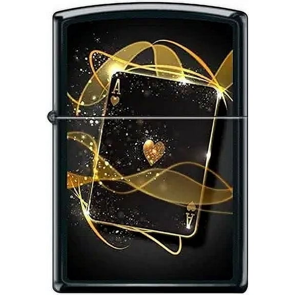 Zippo Lighter- Ace Card Gold Glitter Black Matte Windproof Lighter #Z5275