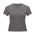thumbnail image 5 of Lixiuxyad Women T-Shirt Casual Summer Basic Tight Fitting Round Neck Short Sleeve T Shirt Versatile Slim Fit Tee,Gray, 5 of 6