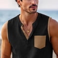 thumbnail image 7 of Yaoyar Linen Tank Tops for Men Color Block Sleeveless Notch V Neck Workout Gym Henley Shirts Casual Tee with Pocket, 7 of 7