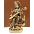 thumbnail image 3 of 15" Goddess Saraswati Settled in Her Majestic Stance In Brass | Handmade | Made In India, 3 of 4