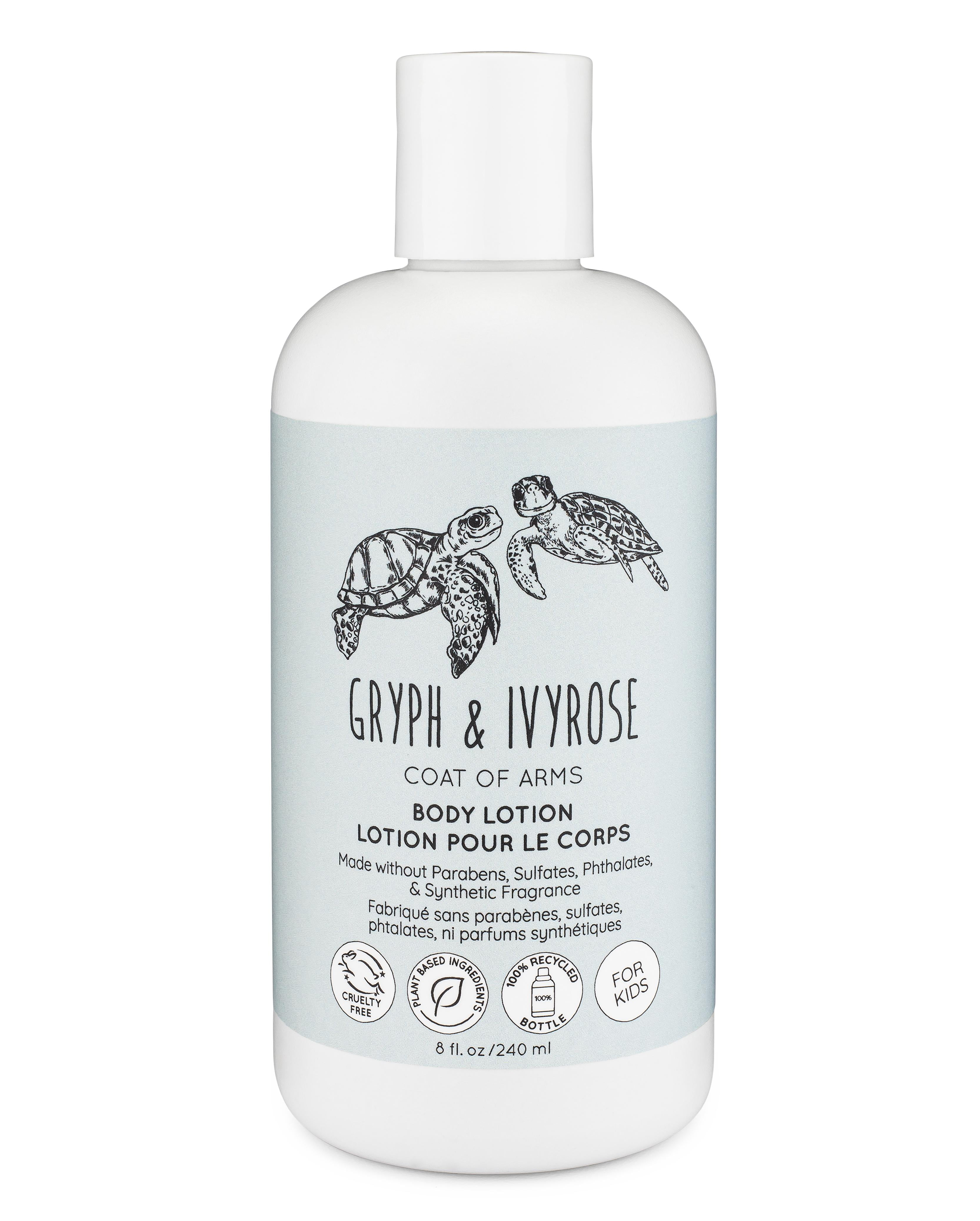 Gryph & IvyRose Coat of Arms Hydrating Lotion for Kids and Sensitive Skin - With Shea Butter & Coconut Oil - All Natural, Sustainable, Cruelty Free, No Parabens, No Sulfates, Vegan 8oz