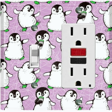Metal Light Switch Plate Cover Cute Penguins Ice Skating Purple BRD003