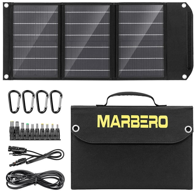 MARBERO Panel solar portátil Cargador de panel solar de 30 W Panel solar plegable QC3.0 Salida USB y CC Compatible con teléfonos celulares Ipad Laptop IPX4 Impermeable para viajes de camping Senderism