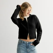 Juniors' madden girl Mossy Double Zipped Bomber Cardigan Color: Black Size: LARGE