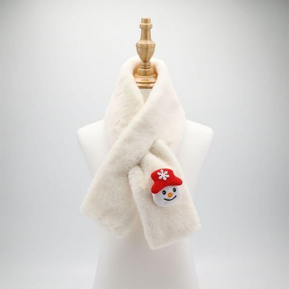 Tao 2024 Christmas Kid Fashion Scarf For Girls & Boys Plush Warm Scarf Cute Santa Claus Outdoor Neck Winter Scarf For Child WhiteFree Size