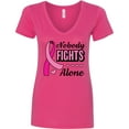 thumbnail image 3 of Inktastic Breast Cancer Awareness Nobody Fights Alone Pink Ribbon Women's V-Neck T-Shirt, 3 of 5