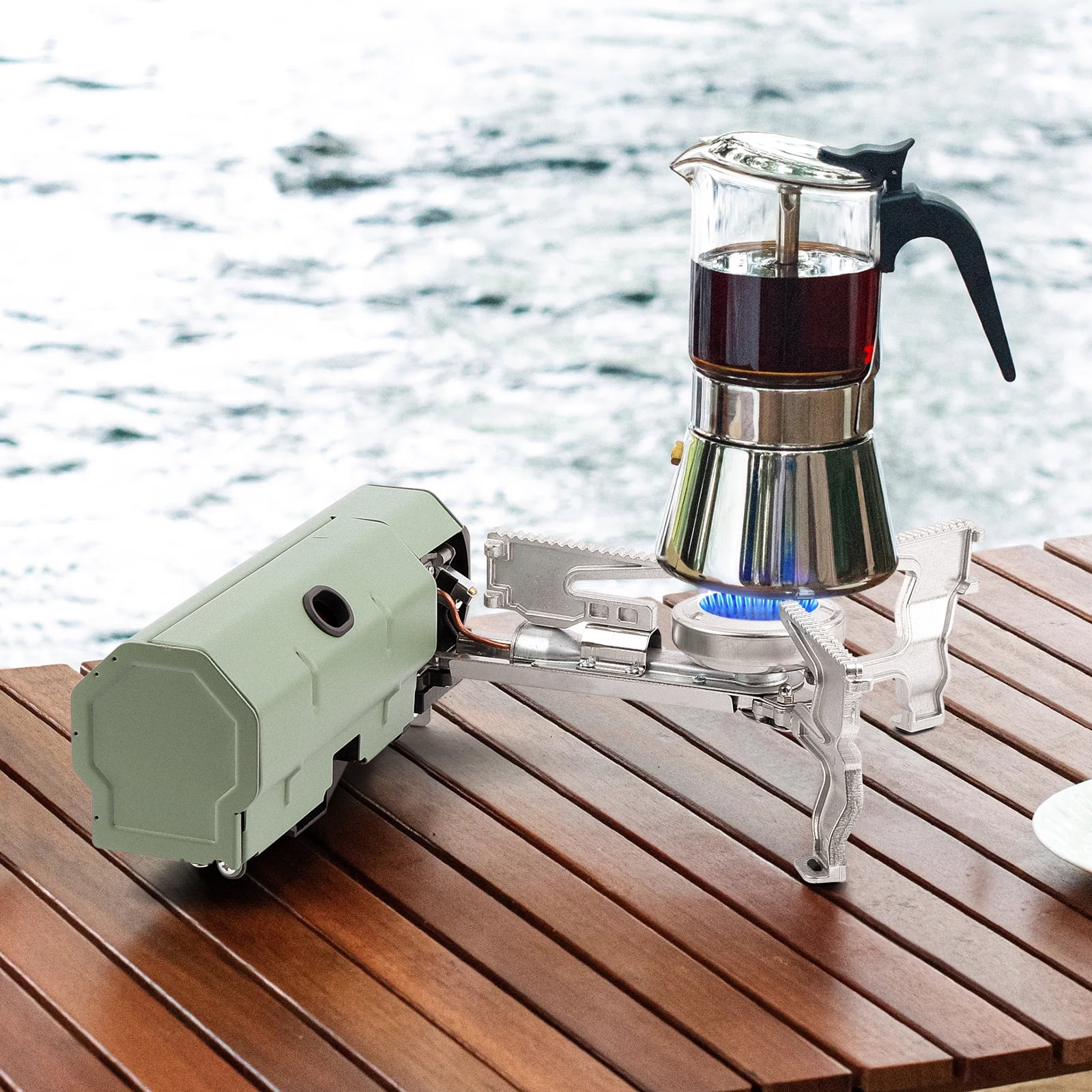 Portable Camping Stove, Sage Green, Aluminum Alloy Furnace with 10.2 Inch Burner Head, Foldable Gas Stove with Carry Bag, Manual for Outdoor Cooking