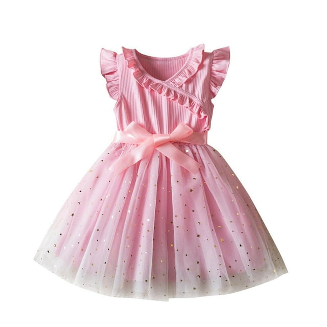 QIPOPIQ Robe en Tulle pour Tout-Petite Fille Été à Volants Sans Manches Robe Décontractée de Mode pour Bébé Fille 2-8 Ans Liquidation