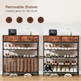 thumbnail image 6 of TEENFON Shoe Rack, 5 Tier Shoe Storage Organizer with 2 Drawers, Metal Shoe Shelf for 16-20 Pairs of Shoes, with 4 Fabric Shelves and Wooden Top, Shoe Stand for Closet Entryway, Rustic Brown, 6 of 8