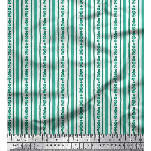 Soimoi Silk Fabric Dot & Stripe Block Print Fabric by Yard 42 Inch Wide
