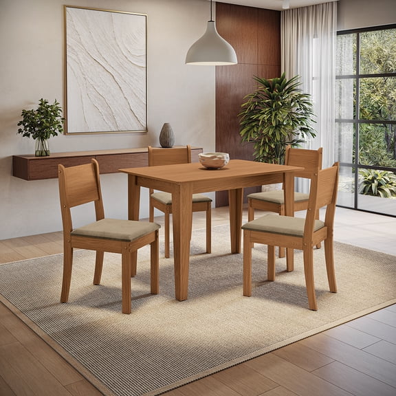 Juego Comedor Kappesberg 1.2m con 4 Sillas Cora Canela/Beige