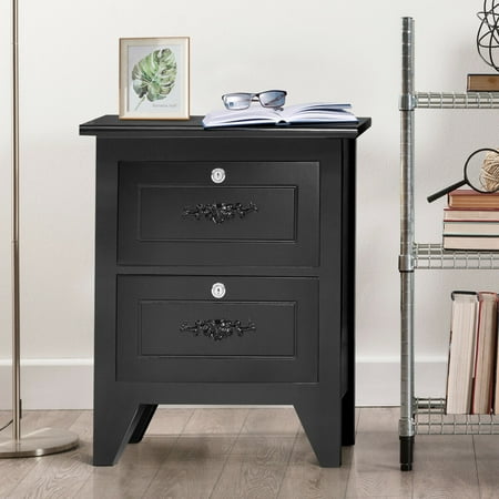 Solid Wood Elegant Nightstand W 2 Locking Drawer End Table Bedside Cabinet Black Walmart Canada