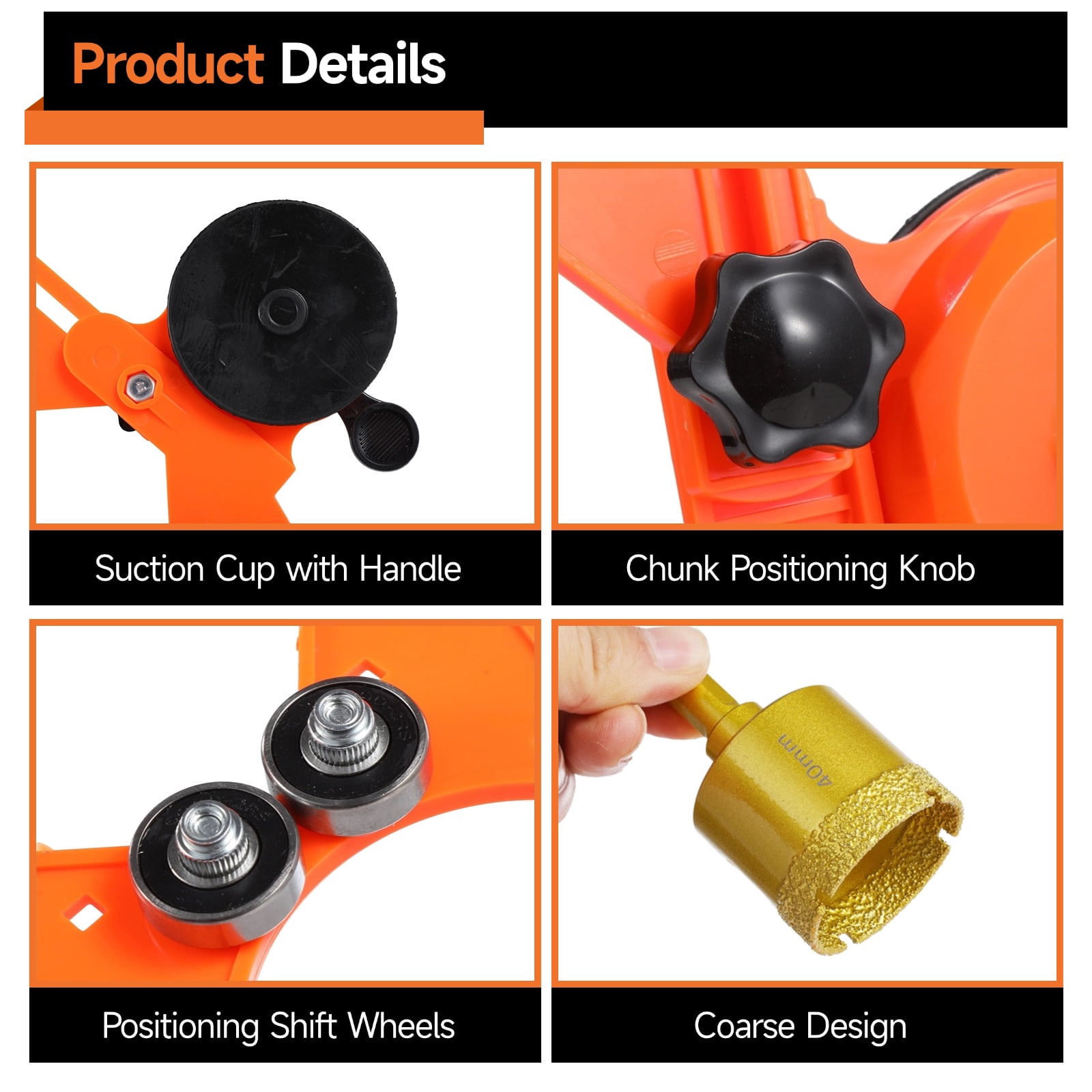 12 PCS Diamond Hole Saw Kit, 10 Sizes Diamond Drill Bits with Suction Cup Hole Saw Guide Jig Fixture for Tile Ceramic Glass Marble