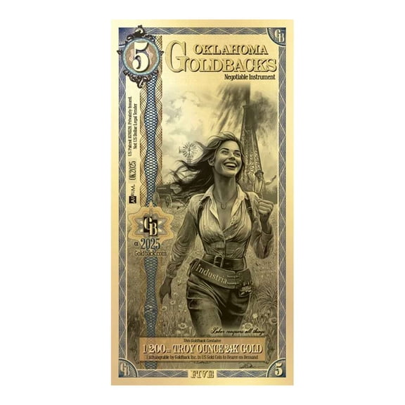 5 Oklahoma Goldback 1/200 oz 24K Gold Foil Aurum Note