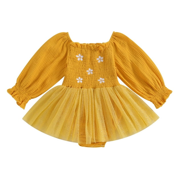 Posijego Barboteuse-Robe pour Bébé Fille à Manches Longues Bouffantes, Justaucorps Smocké, Tenue d'Automne et d'Hiver pour Nouveau-Née