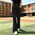 thumbnail image 5 of Xaqiouau Girls Cargo Flare Pants High Waist Multiple Pockets Casual Trousers Stretch Twill Slim Fit Bell Bottom Style Kids Fashion Daily Bottoms Black 11-12 Years, 5 of 9