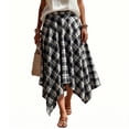 thumbnail image 2 of Women's High Waist Vintage Plaid A-Line Midi Skirt, Irregular Hem Flowy Casual Flare Skirt Black M(M), 2 of 7