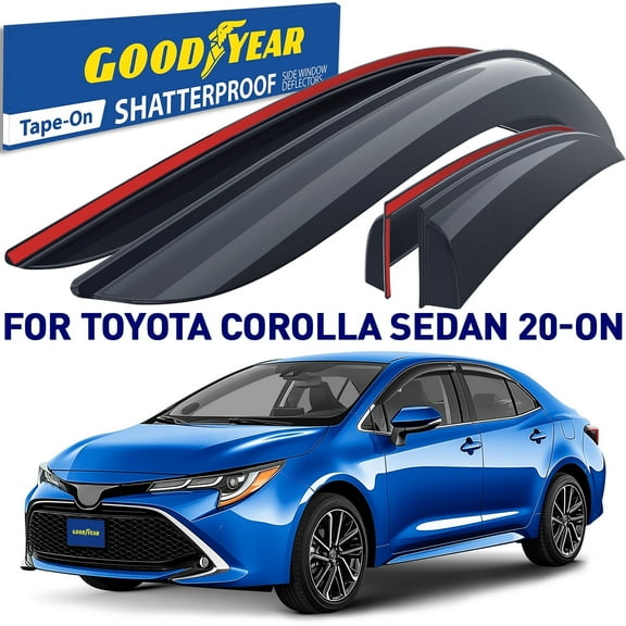 Goodyear Shatterproof Window Deflectors for Toyota Corolla 2020-2025 Sedan, Tape-on Rain Guards, Window Visors, Vent Deflector Visor, Car Accessories, 4 pcs. - GY008731