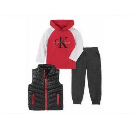 Calvin Klein Boys Nylon Vest Logo Hoodie and Pants Title: 2T/Red