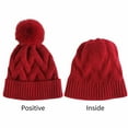 thumbnail image 3 of Winter Warm Knit Beanie Fleece Liner with Pom Pom for Cold Weather Women - Red, 3 of 3