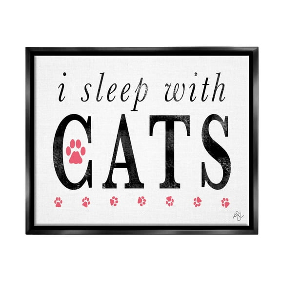 Stupell Industries I Sleep With Cats Pets Phrase Graphic Art Jet Black Floating Framed Canvas Print Wall Art, Design by K. Kaufman