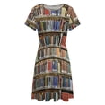 thumbnail image 4 of Library Bookshelf Dress Summer Street Style Dresses Female Short Sleeve Printed Sundress, 4 of 7