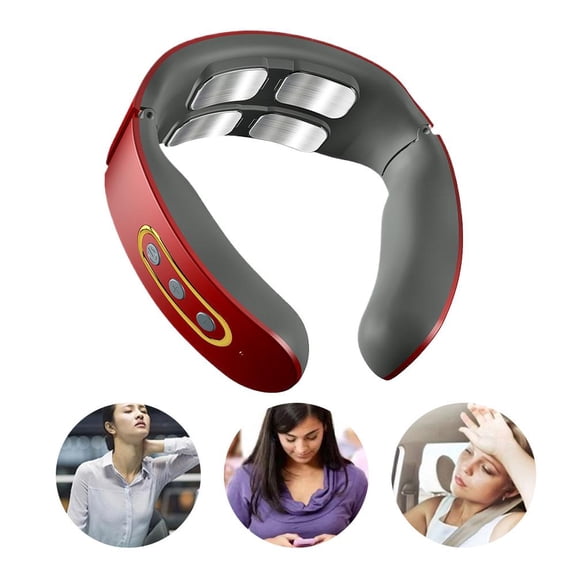 Cordless 4-Head Neck Massager with Heat, 6 Modes Electric Shoulder Massager for Muscle Relaxation, Portable Ergonomic Design (Red)