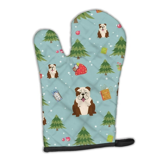 Christmas English Bulldog Brindle White Oven Mitt