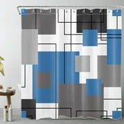 Grey and White Striped Geometric Shower Curtain Decor, Abstract Mid Century Modern Black Blue Shower Curtains for Bathroom 69X70 inch Polyester Fabric Bathroom Decoration Bath Curtains Hooks Included