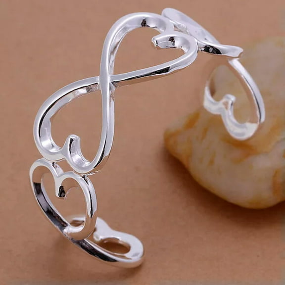 GKNET 925 Sterling Silver Heart Bangle Bracelet Women Open Silver Bangle Delicate Jewelry B006