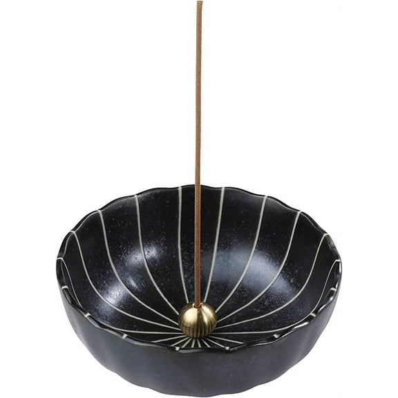 Asayu Japan 4.1" Lotus Incense Holder Set with Brass Stand Made in Japan Matte Black