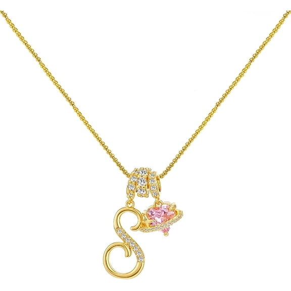 Gold Plated Heart Initial Necklace for Women , 18K Gold Plated Jewelry Birthday Gifts