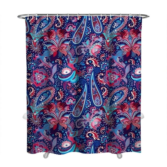 Extra Long Boho Shower Curtain 72x84 Inches - Vintage Floral & Tropical Leaves Pattern, Waterproof Bohemian Bathroom Decor with 12 Hooks, Tribal Rustic Style