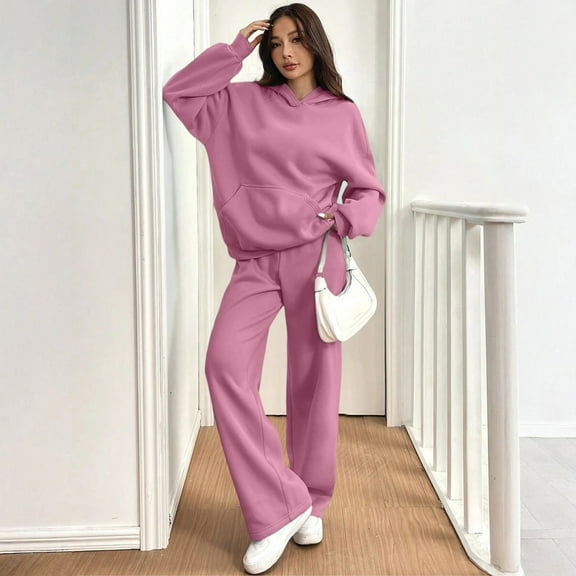Sweatsuits Women 2 Piece Outfit Lounge Sweat Suits Set Oversized Fleece Hoodies Baggy High Waisted Wide Leg Sweatpants Watermelon Red L