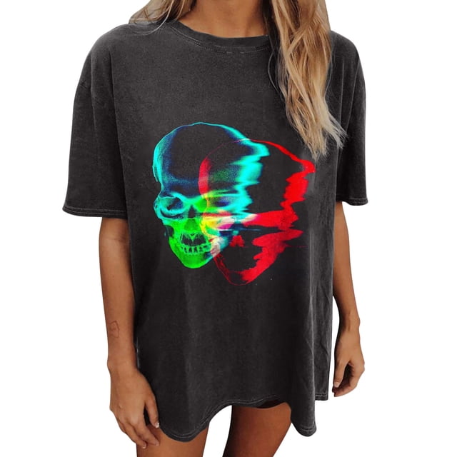 Blusa de manga corta de verano con estampado de mueca gótica vintage para mujer Pompotops hfajkhk138591
