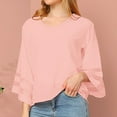 thumbnail image 2 of Bxsruta Blouse for Women, Women's V-Neck Split Casual Loose Cotton Linen 3/4 Sleeve Top/Shirt, Pink 3XL, 2 of 8
