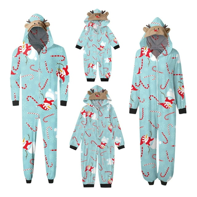 Pyjamas Assortis pour la Famille avec Capuche Décorative, Tenues Assorties pour la Famille, Pjs Assortis Confortables, Parfaits pour les Vacances (Bleu)