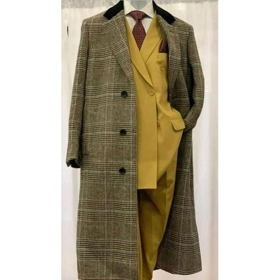Mens Gray Plaid Overcoat Chesterfield Full Length Alberto Nardoni