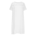 thumbnail image 4 of Summer Dresses for Women Casual Solid Lace Patchwork Cotton Linen Knee-Length Dresses 2023 Formal Short Sleeve Round Neck Plain Midi Dress White m, 4 of 6