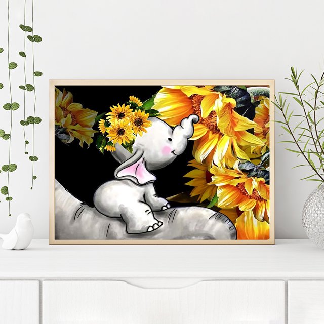 Cuadros Decorativos 5D Taladro Redondo Completo Dibujo Imagen Girasol Elefante Diamante Pintura Ornamento Ndcxsfigh Nuevos Originales