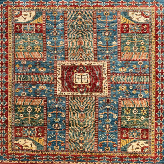 Ahgly Company Machine Washable Indoor Square Abstract Brown Red Area Rugs, 5' Square