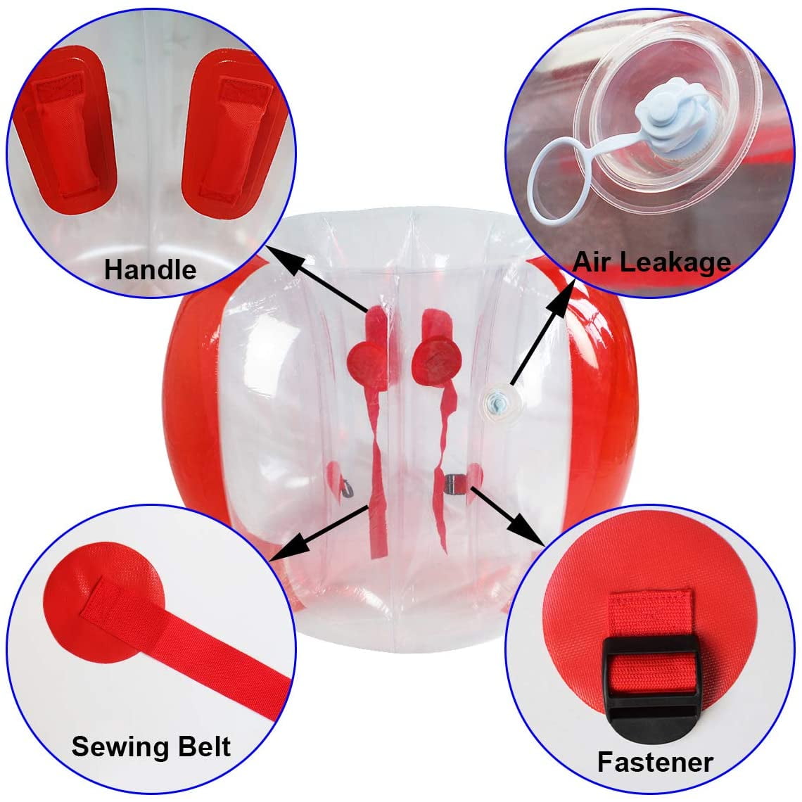 Adult Bumper Ball (4ft/1.2m) Giant Inflatable Bubble Sumo Ball House Summer Outdoor Toys Backyard Games, Red