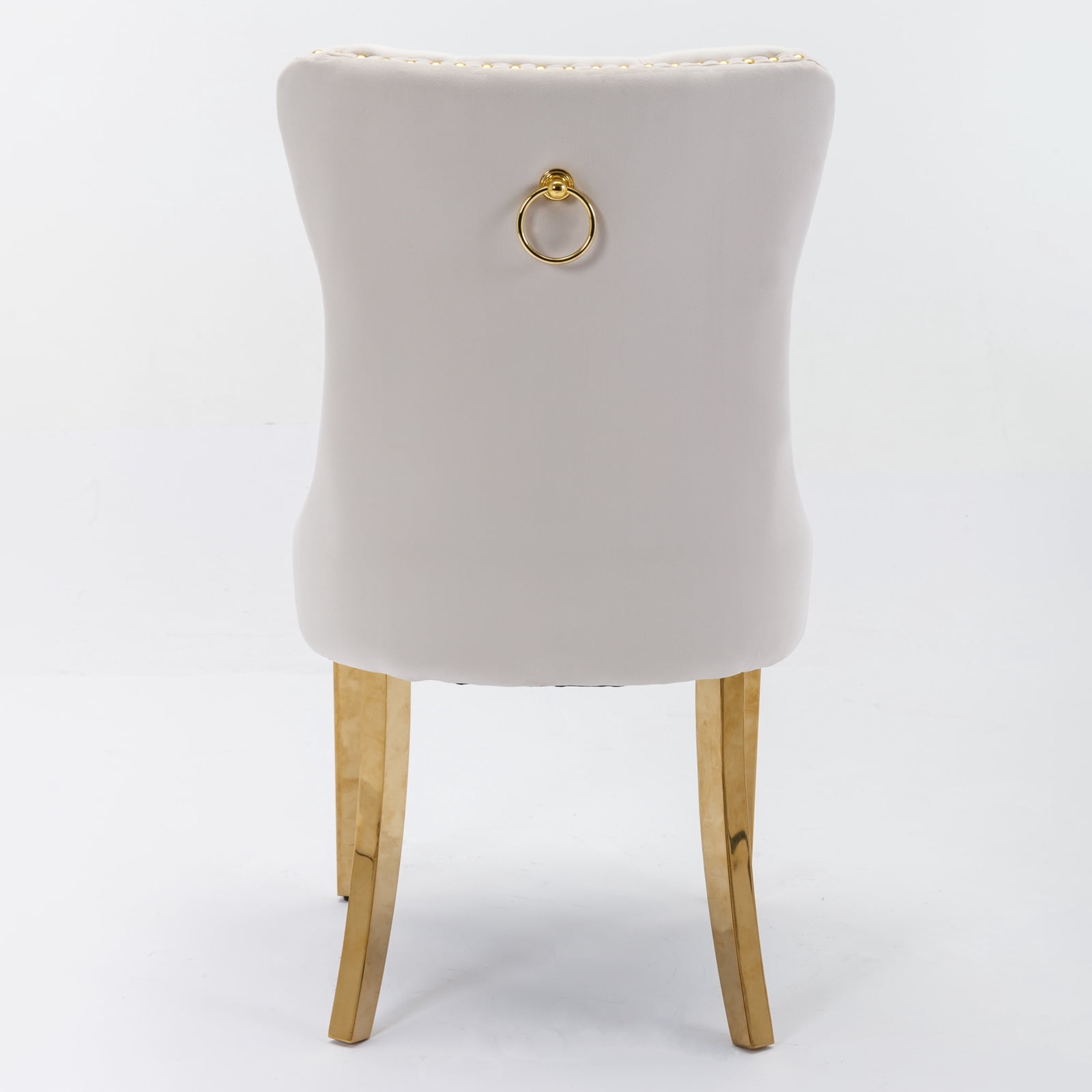 High-end Tufted Solid Wood Contemporary Velvet Upholstered Dining Chair with Golden Stainless Steel Plating Legs,Nailhead Trim,Set of 2,Beige and Gold, SW1601BG