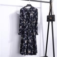 thumbnail image 1 of 2022 Women Blue StripedLong Sleeve neck Basic Dresses Button Split Pleated DressM Gao Jinjia LED, 1 of 2