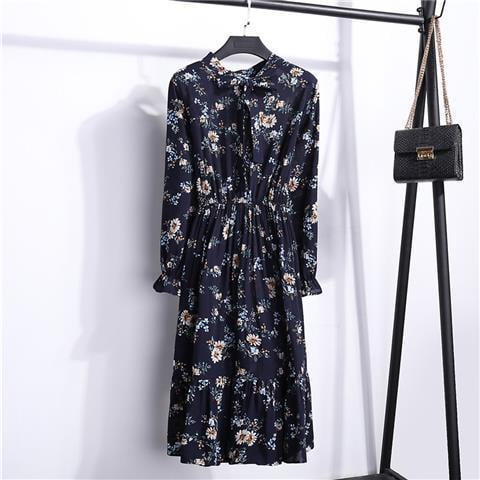 2022 Women Blue StripedLong Sleeve neck Basic Dresses Button Split Pleated DressM Gao Jinjia LED