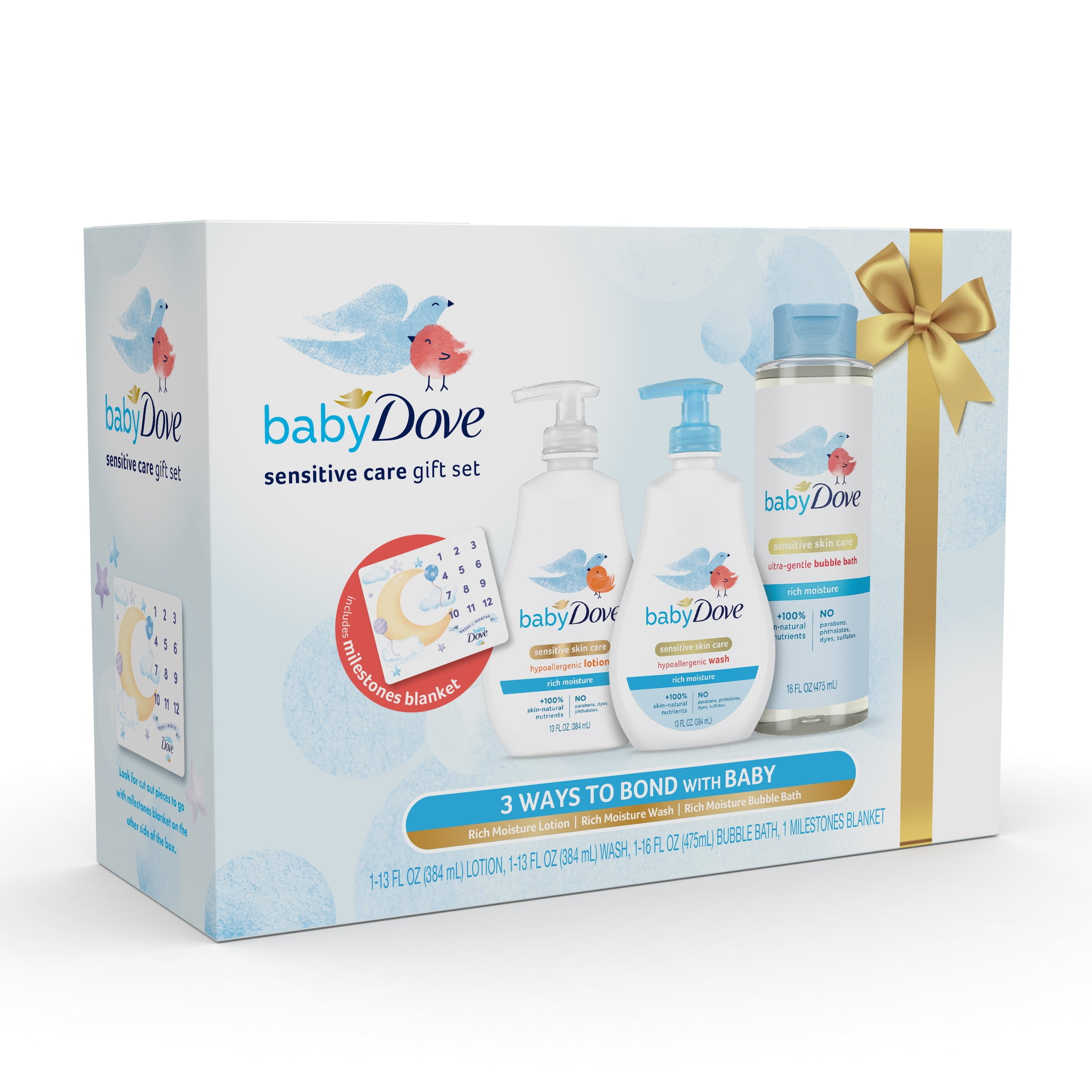 Baby Dove Hypoallergenic Wash & Lotion and Ultra-Gentle Bubble Bath Gift Pack Rich Moisture Sensitive Skin, 3 Count